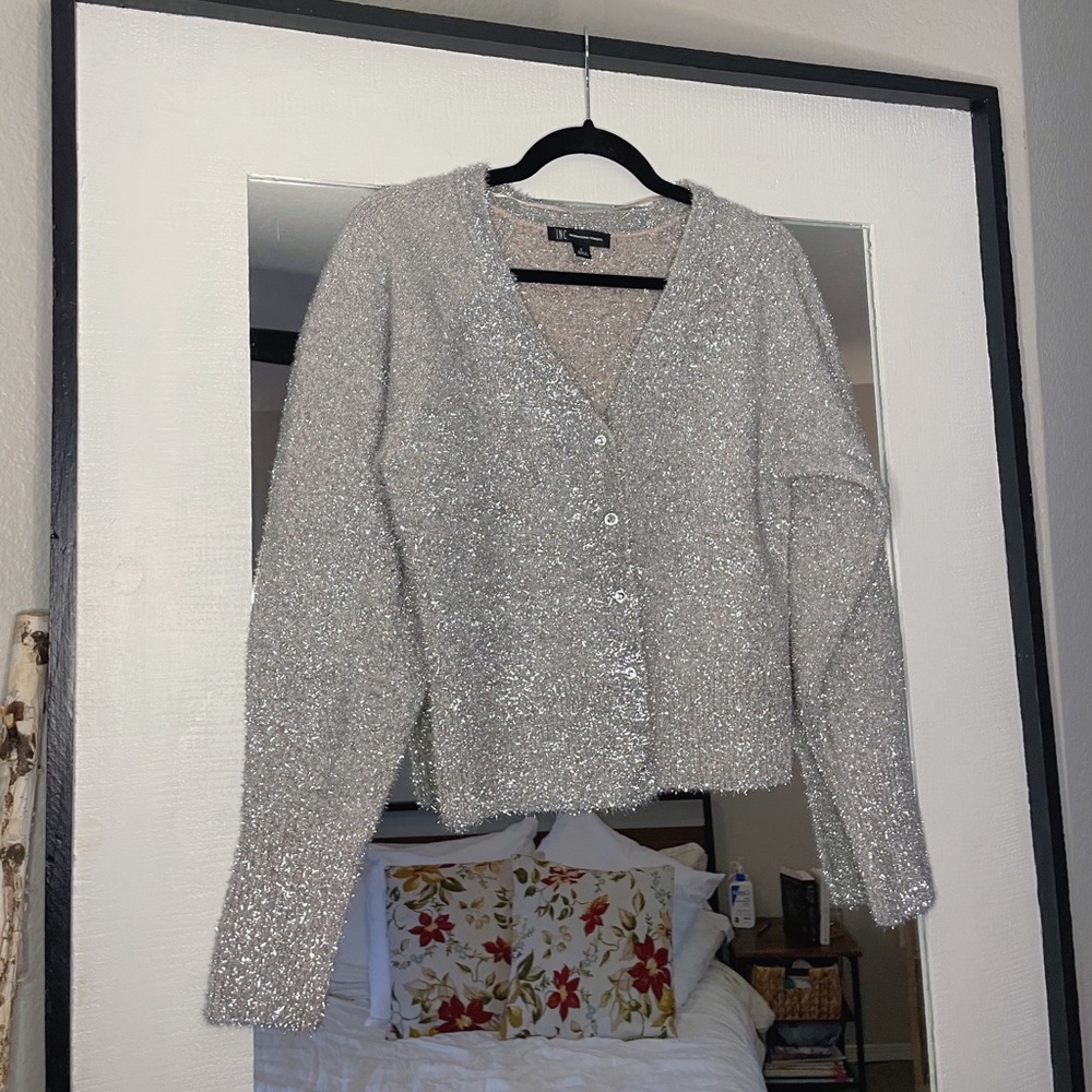 sparkle shine silver cardigan | international concepts | size S